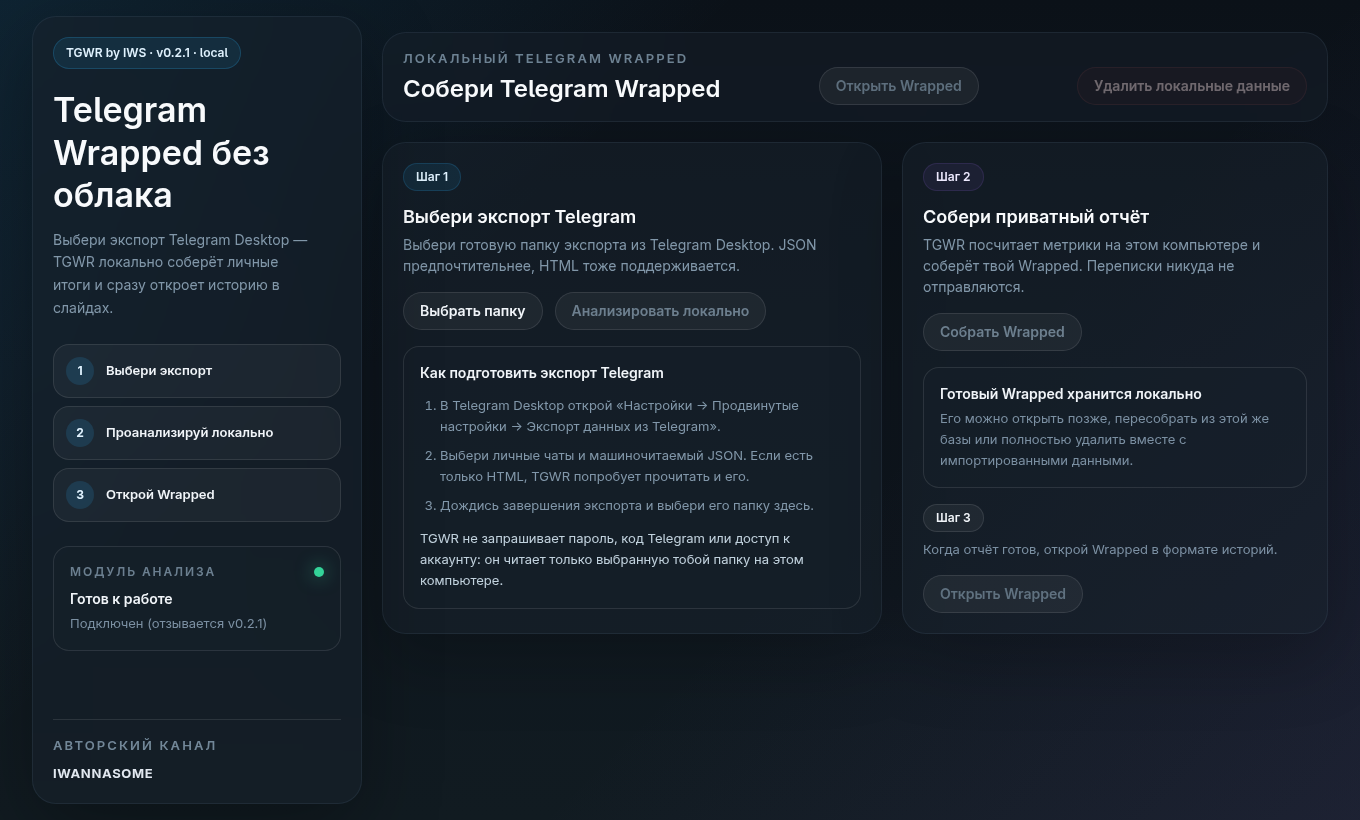 Встроенная инструкция показывает официальный путь экспорта Telegram Desktop